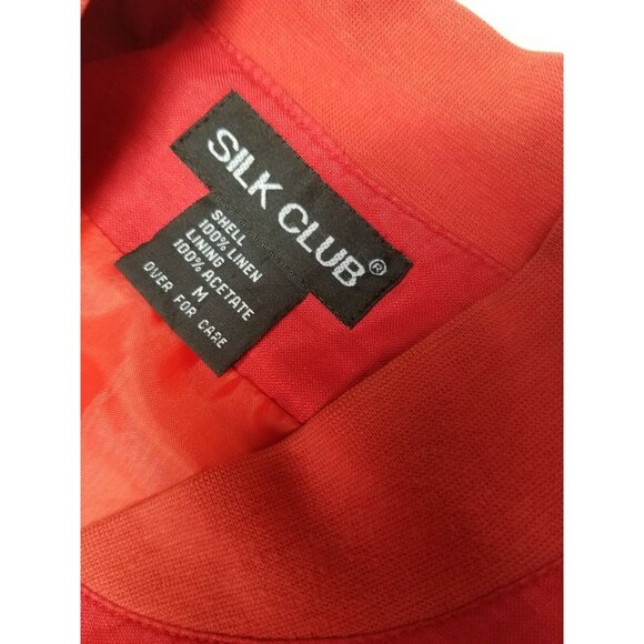 Silk Club Womens Varsity Jacket Full Zipper Shoulder Pads Medium Red Linen - Picture 3 of 5